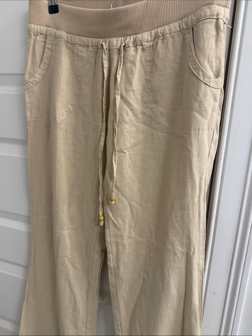 Women’s Casual Drawstring Pants in Beige linen blend